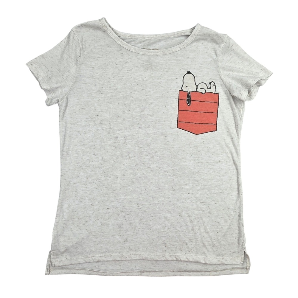 Peanuts Snoopy Pocket Graphic T-Shirt Gray Heather Linen Blend Medium